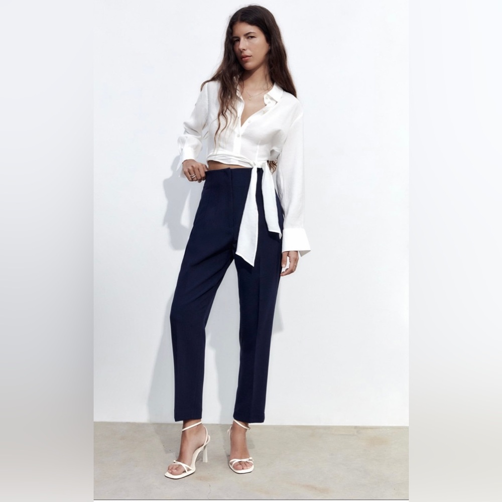 ZARA HIGH WAISTED NAVY BLUE  PANTS- SIZE LARGE .